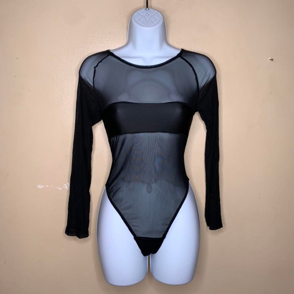Mesh Zipper Women One Piece Bodysuit Small